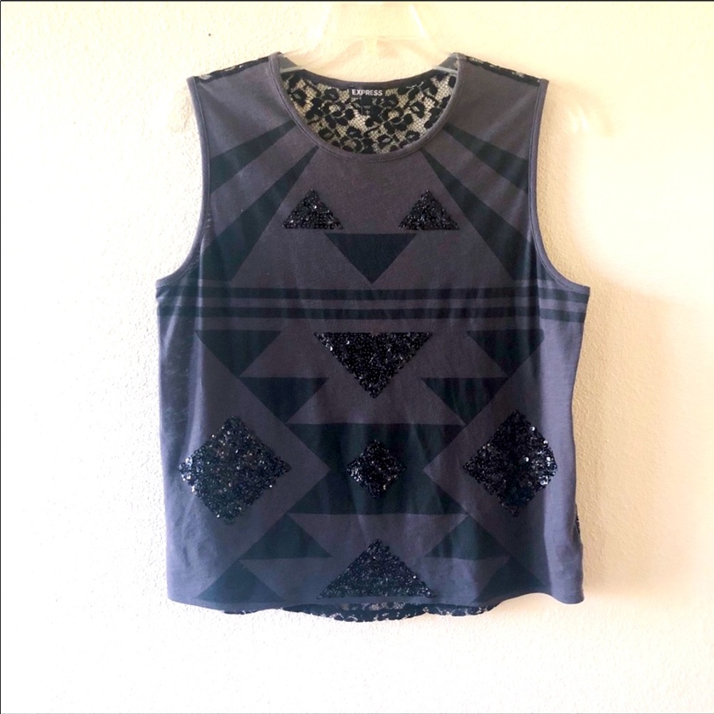 Express sequin Patterned Lace Tank Top